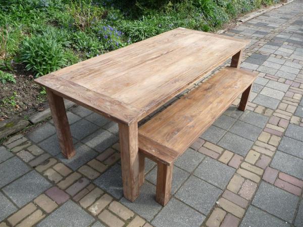 teak tafel 220 bankje 190cm oud hout