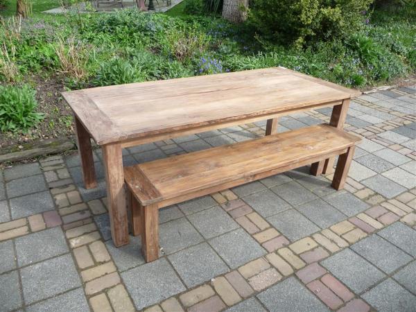 Teak Tafel 220x100 Bankje 190cm Oud Hout | Teakmeubelen.com