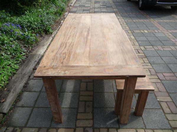 Teak Tafel 220x100cm Bankje 190cm Oud Hout | Teakmeubelen.com